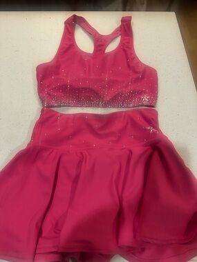 Women Rebel Pink Active Dance Set with Sparkle Detail Top-AM skirts AS